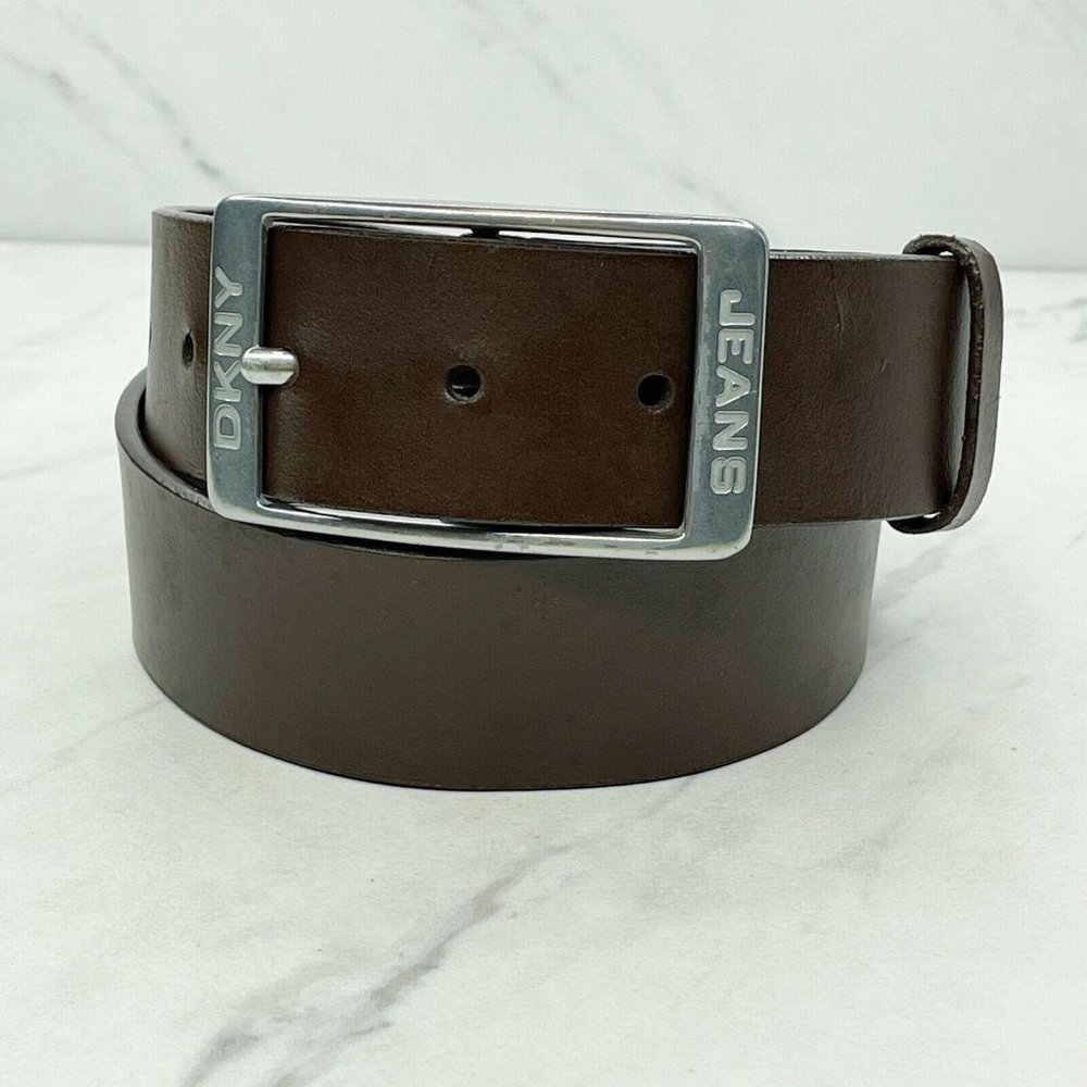 DKNY Wide Brown Genuine Leather Belt Size …
